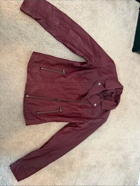 Baccini Burgundy Faux Leather Moto Jacket